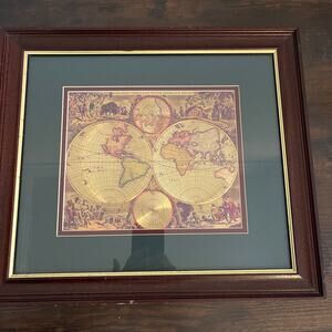 Nova Totius Terrarum Orbis Geographica Tabula Framed Gold Foil Reproduction